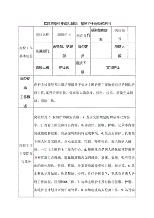 医院感染性疾病科辅助、帮班护士岗位说明书.docx