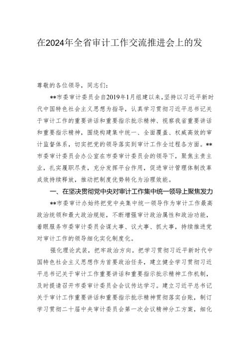 在2024年全省审计工作交流推进会上的发言.docx