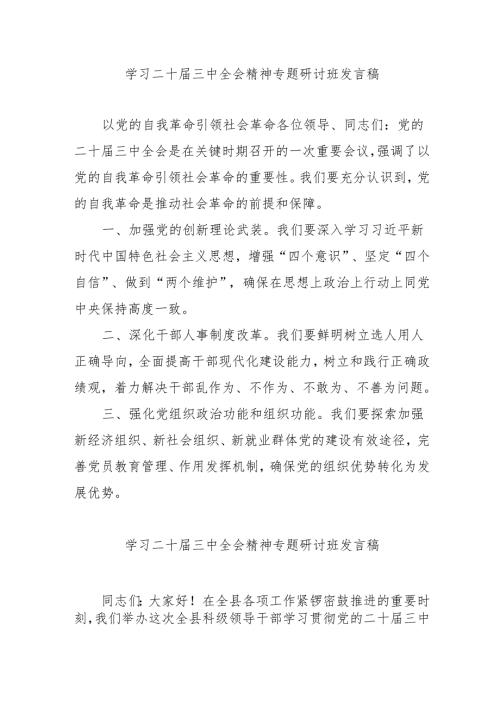 单位开展学习二十届三中全会精神专题研讨班发言稿（4份）.docx