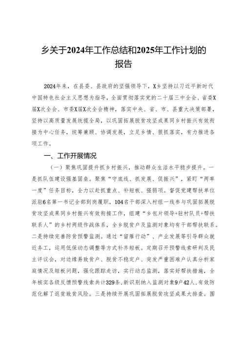 乡2024年工作总结和2025年工作计划的报告.docx