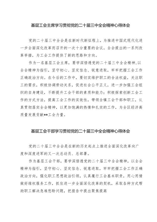 (三篇)基层工会主席学习贯彻党的二十届三中全会精神心得体会（最新版）.docx