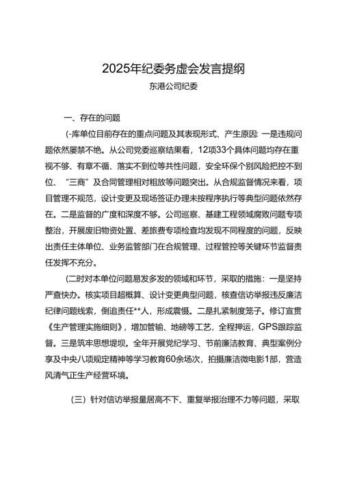 2025年东港公司纪委务虚会发言提纲.docx