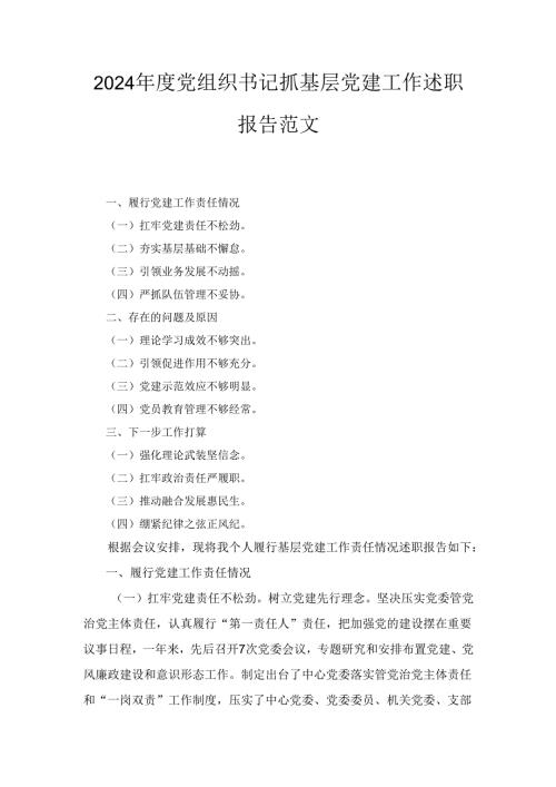 （2024年）度党组织书记抓基层党建工作述职报告范文.docx