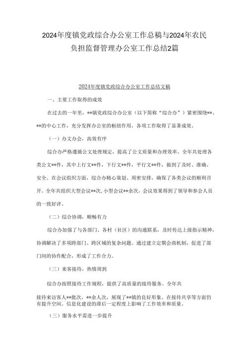 2024年度镇党政综合办公室工作总稿与2024年农民负担监督管理办公室工作总结2篇.docx