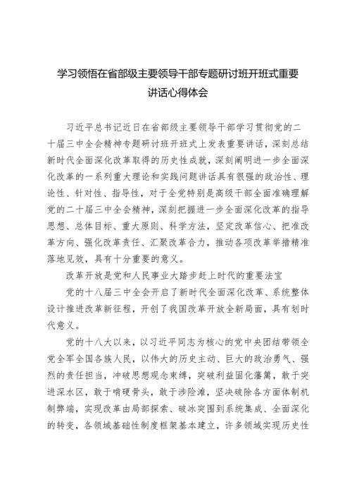 学习领悟2024年在省部级主要领导干部专题研讨班开班式重要讲话心得体会（3篇范文）.docx