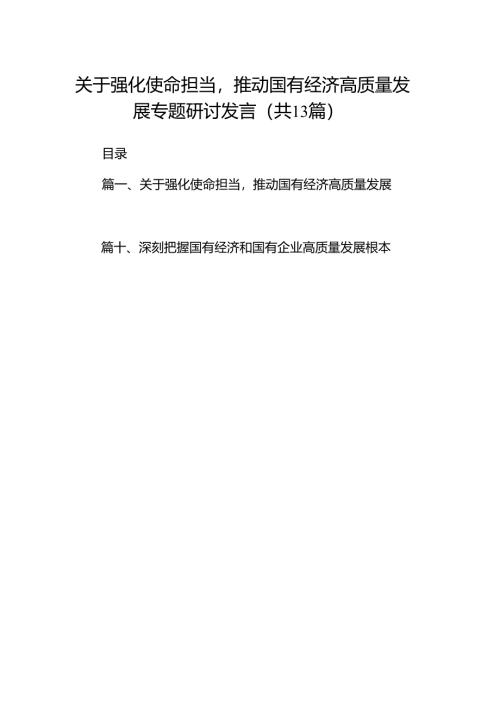 关于强化使命担当推动国有经济高质量发展专题研讨发言（共13篇）.docx
