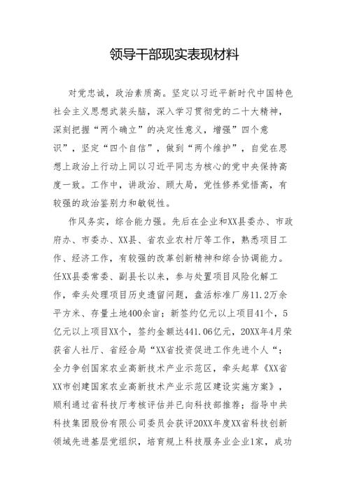 领导干部现实表现材料.docx