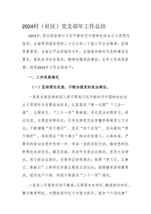 2024村（社区）党支部年工作总结.docx