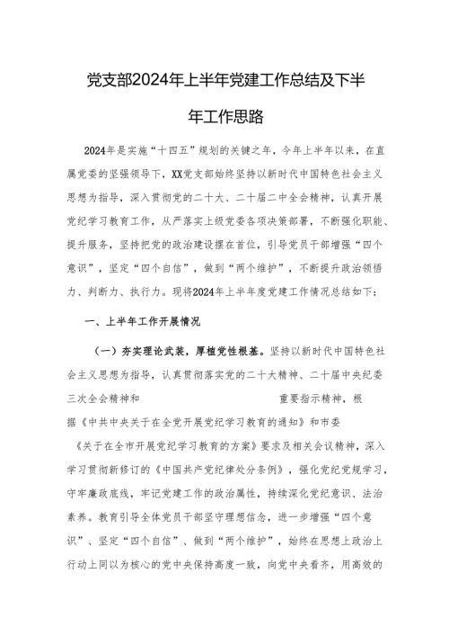 党支部2024年党建工作总结及工作思路 3篇.docx