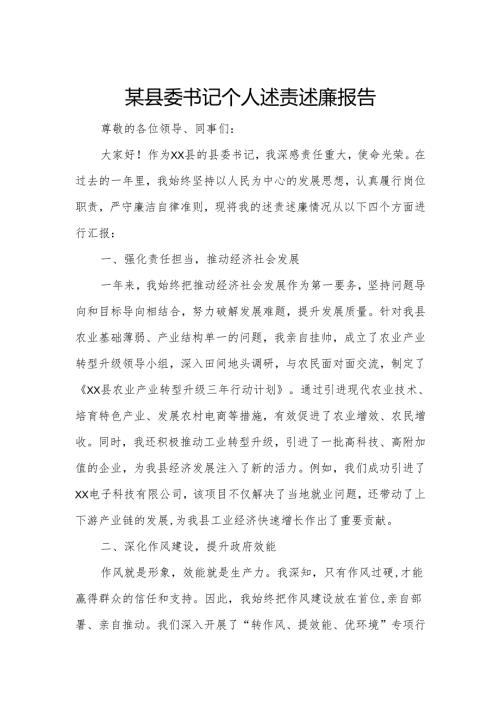 某县委书记个人述责述廉报告.docx