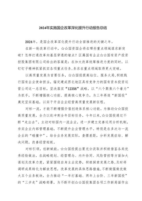 2024年实施国企改革深化提升行动报告总结8篇（详细版）.docx