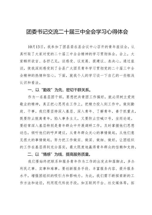 团委书记交流二十届三中全会学习心得体会.docx