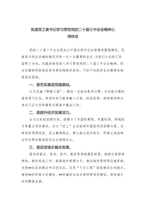 街道党工委书记学习贯彻党的二十届三中全会精神心得体会5篇专题资料.docx