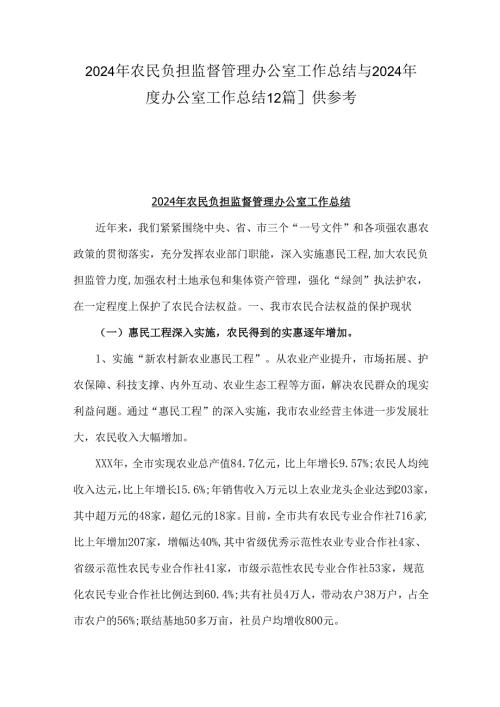 2024年农民负担监督管理办公室工作总结与2024年度办公室工作总结【2篇】供参考.docx