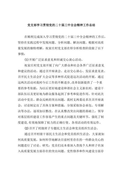 （9篇）党支部学习贯彻党的二十届三中全会精神工作总结（详细版）.docx