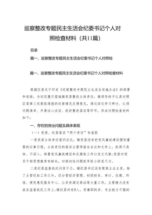 （11篇）巡察整改专题民主生活会纪委书记个人对照检查材料（详细版）.docx