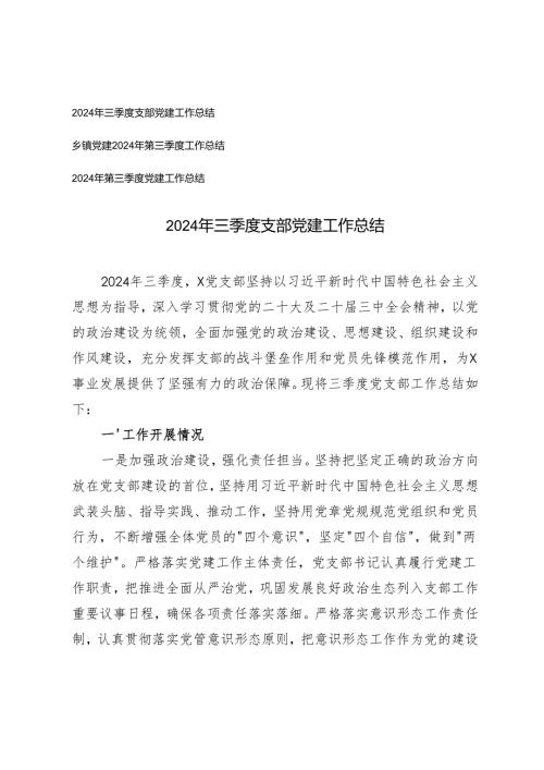 2024年支部三季度党建工作总结.docx