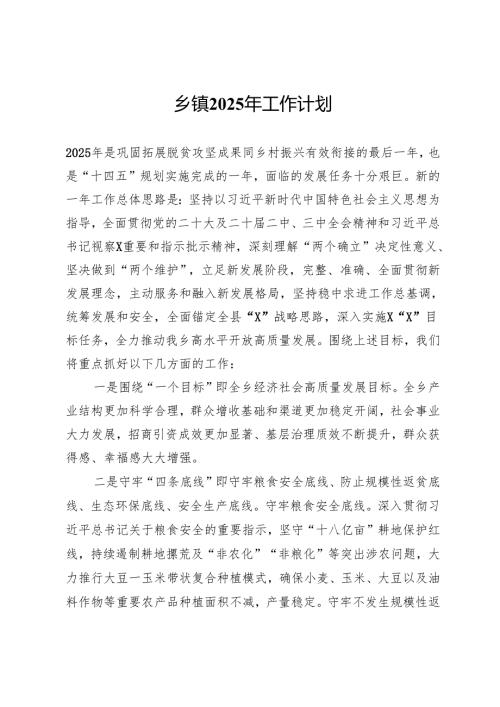 乡镇2025年工作计划.docx