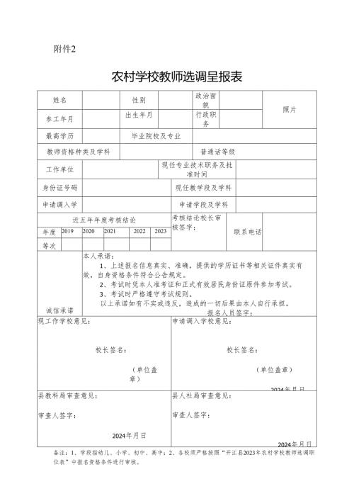城普学校教师考调呈报表.docx