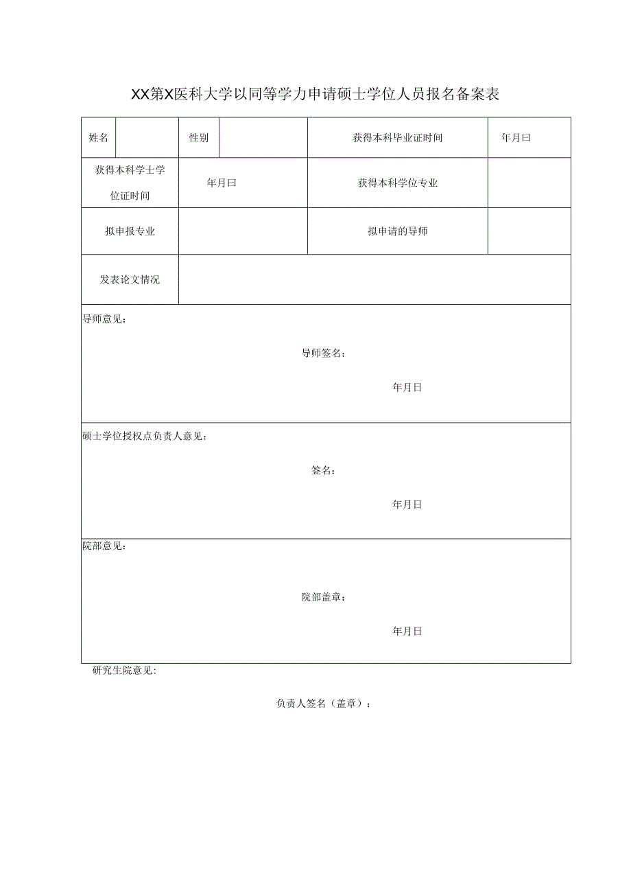 XX第X医科大学以同等学力申.docx_第1页