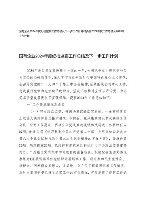 村委会、国有企业2024年度纪检监察工作总结及下一步工作计划.docx
