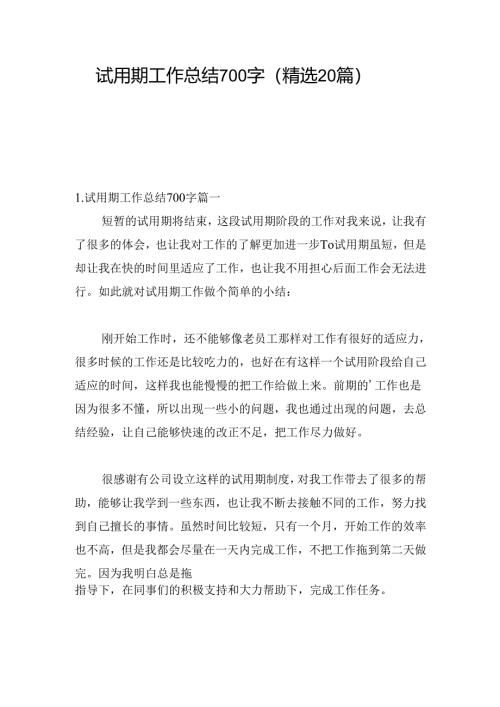 试用期工作总结700字（精选20篇）.docx