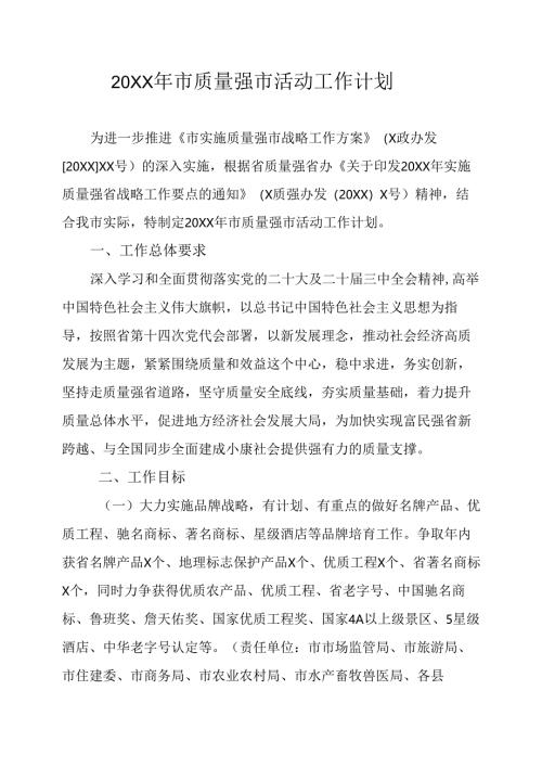 20XX年市质量强市活动工作计划.docx
