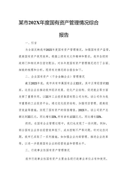 某市202X年度国有资产管理情况综合报告.docx