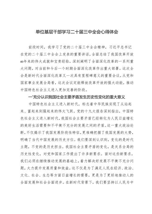 2024年基层干部学习二十届三中全会深化改革专题心得体会.docx