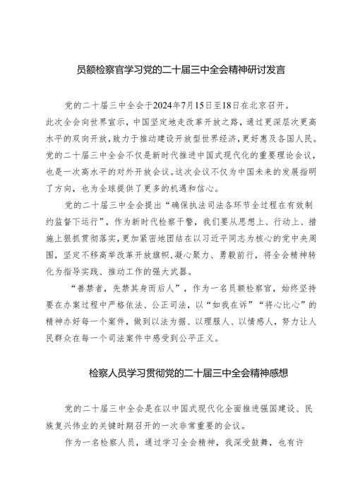 员额检察官学习党的二十届三中全会精神研讨发言（共七篇）.docx