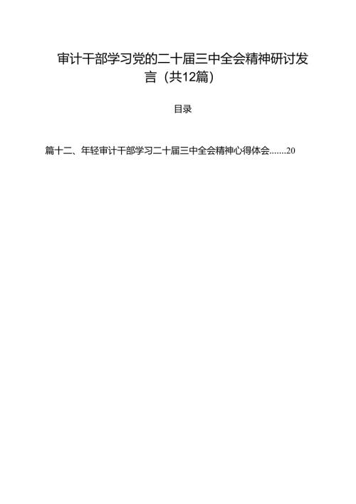 审计干部学习党的二十届三中全会精神研讨发言（共12篇）.docx