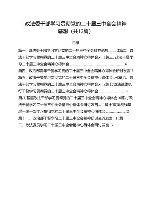 政法委干部学习贯彻党的二十届三中全会精神感想12篇（精选）.docx