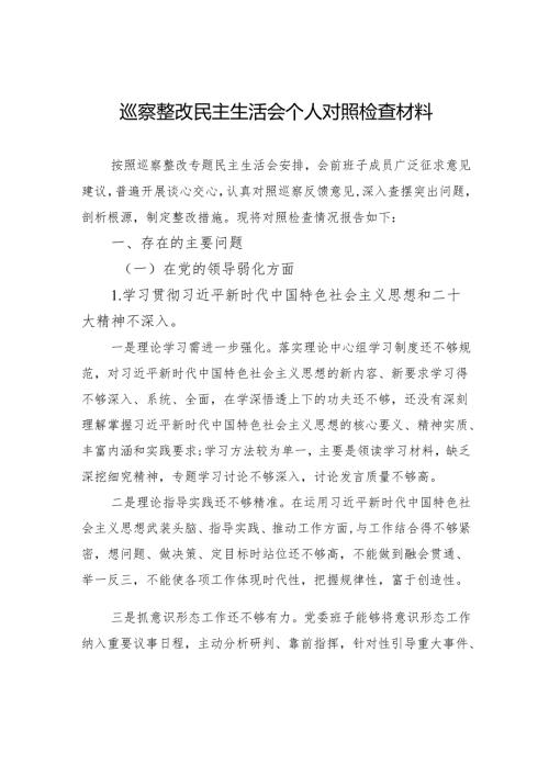 巡察整改民主生活会个人对照检查材料.docx