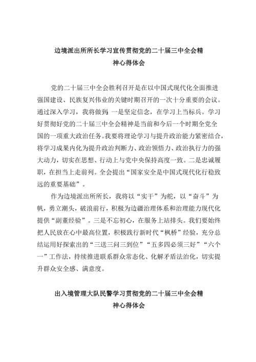 （11篇）边境派出所所长学习宣传贯彻党的二十届三中全会精神心得体会（最新版）.docx