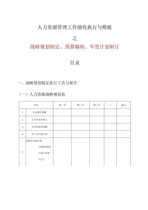公司人力资源战略规划预算编制年度计划制订.docx