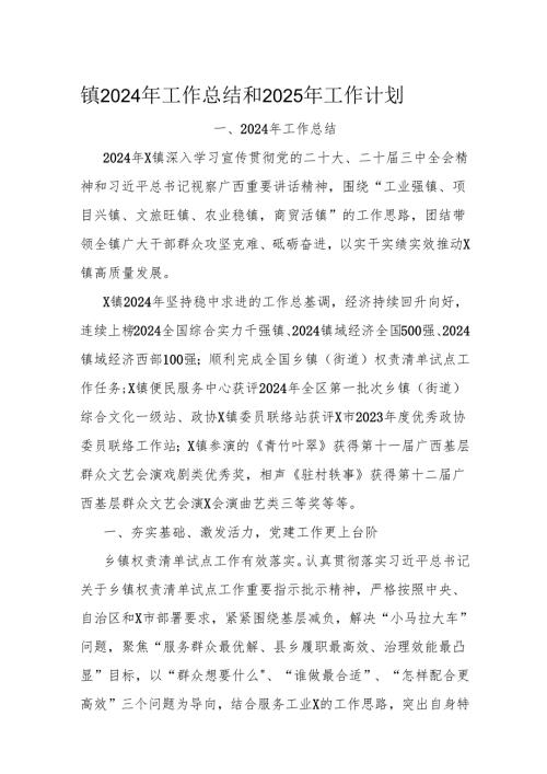 镇2024年工作总结和2025年工作计划.docx