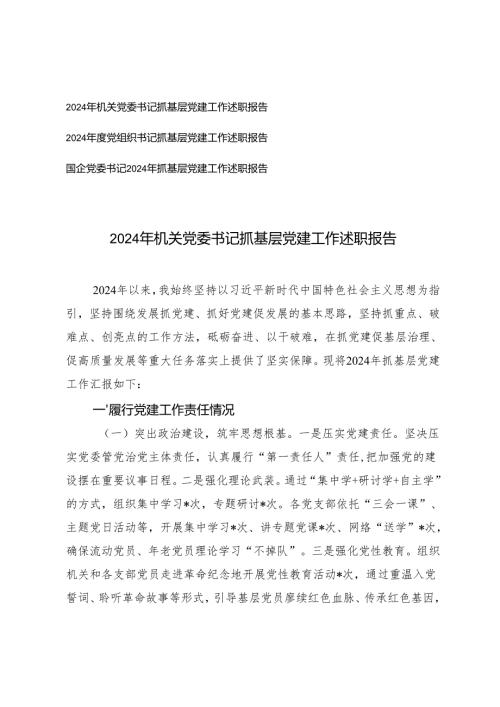 2024年党组织书记、机关党委书记抓基层党建工作述职报告.docx