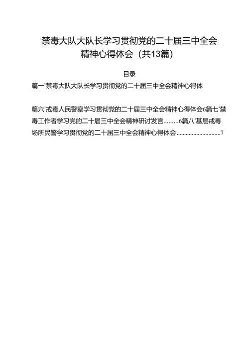 禁毒大队大队长学习贯彻党的二十届三中全会精神心得体会13篇（精选）.docx