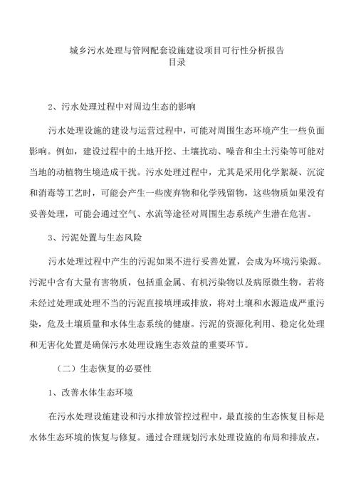 城乡污水处理与管网配套设施建设项目可行性分析报告.docx