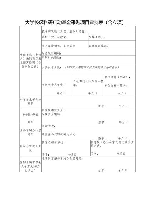 大学校级科研启动基金采购项目审批表.docx