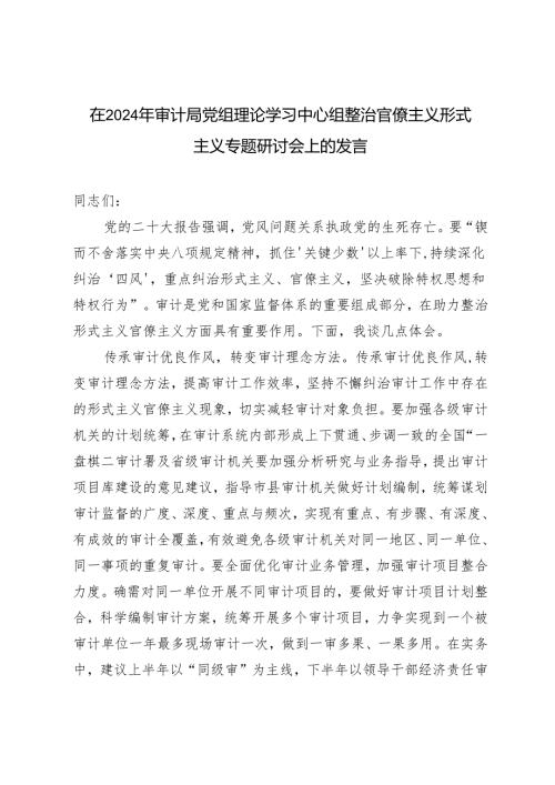 审计局党组理论学习中心组在2024年整治官僚主义形式主义专题研讨会上的发言.docx