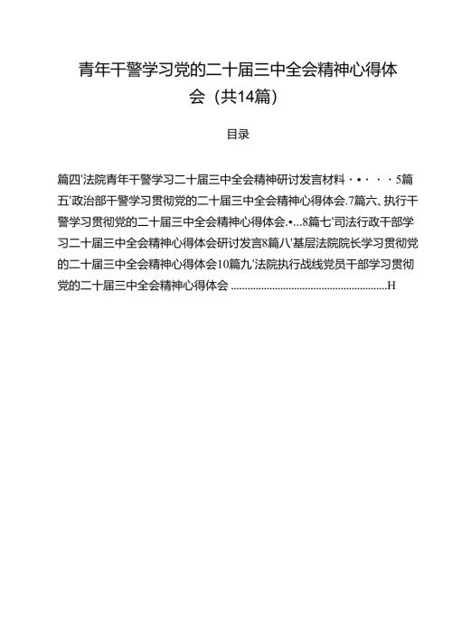 青年干警学习党的二十届三中全会精神心得体会14篇（精选）.docx