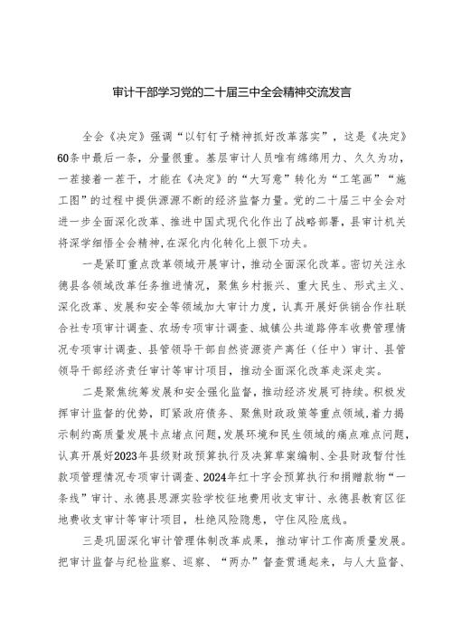 (四篇)审计干部学习党的二十届三中全会精神交流发言（精选）.docx