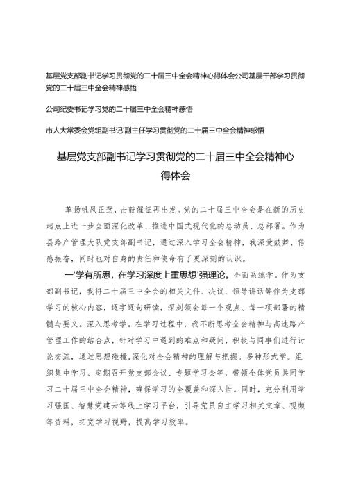 基层干部、书记、副主任学习贯彻党的二十届三中全会精神心得体会.docx
