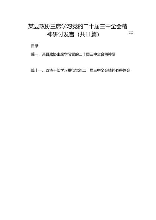 （11篇）某县政协主席学习党的二十届三中全会精神研讨发言（详细版）.docx