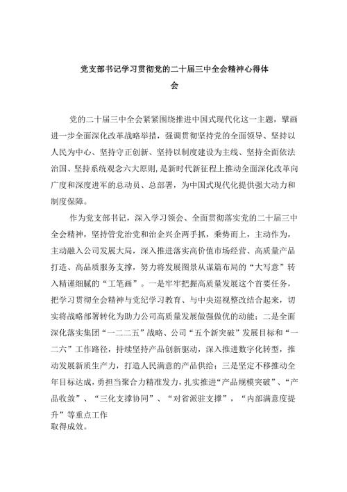 （11篇）党支部书记学习贯彻党的二十届三中全会精神心得体会范文.docx