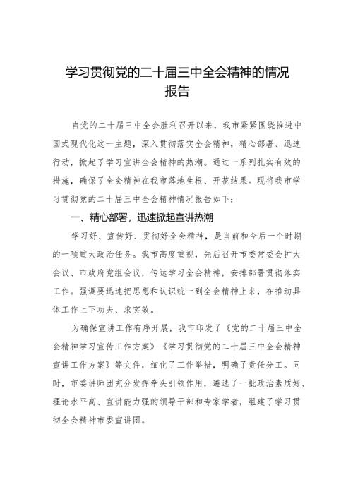 学习党的二十届三中全会精神的情况报告两篇.docx