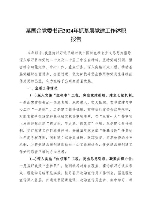 某国企党委书记2024年抓基层党建工作述职报告.docx