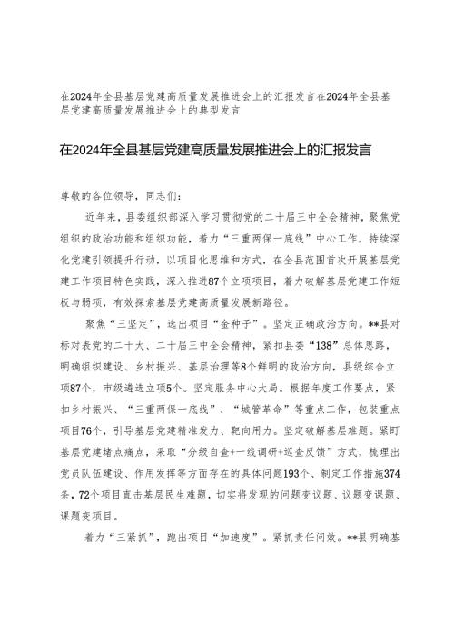 2篇 在2024年全县基层党建高质量发展推进会上的汇报发言.docx