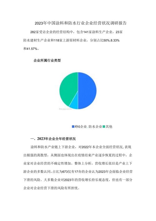 2023年中国涂料和防水行业企业经营状况调研报告.docx